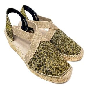 Toni Pons Triton Espadrille Wedge Women's Metallic Leopard Print Slingback 6